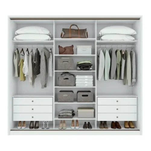 Guarda-Roupa Casal 3 Portas de Correr 6 Gavetas MDF 270cm Spazio Amêndoa