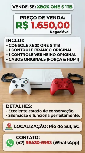 Xbox One S 1TB (Mídia Digital)!