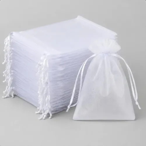 Kit 100 Saquinhos Organza Tule Branco 10x15cm Para Lembrancinhas Casamento Aniversário Joi