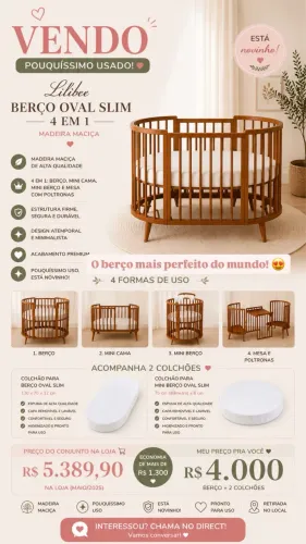 BERÇO OVAL SLIM 4 EM 1 - Lilibee