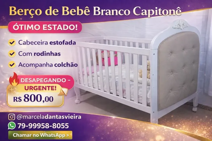 Berço Infantil Branco com Detalhes Clássicos - Excelente Estado!