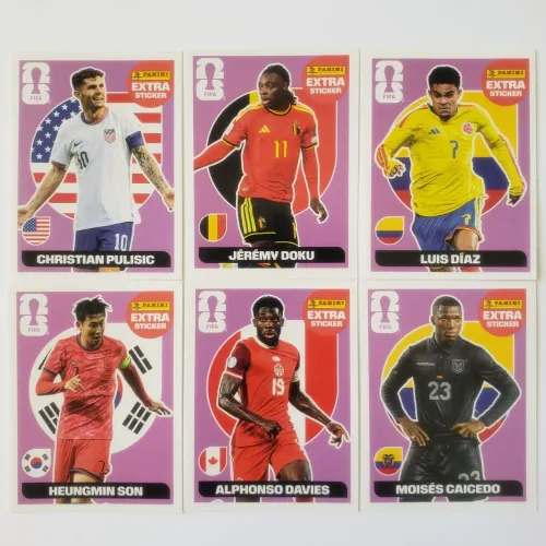Combo 6 Figurinhas ROXA Panini Extra Stickers Legends Originais FIFA Copa do Mundo 2026