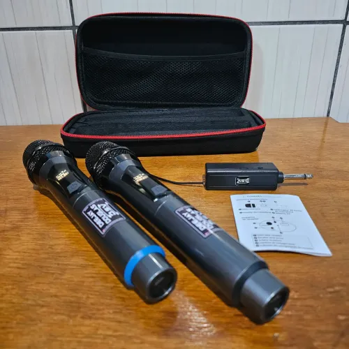 KIT COMPLETO DE MICROFONES SEM FIO, SERVE PARA KARAOKE