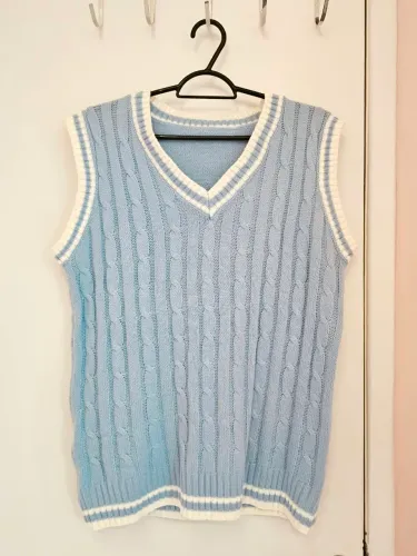Colete de Tricô Azul Claro Masculino Tamanho P Shein