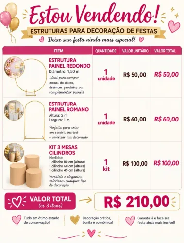 Estruturas ferro painel mesas cilindros para decoração de festas