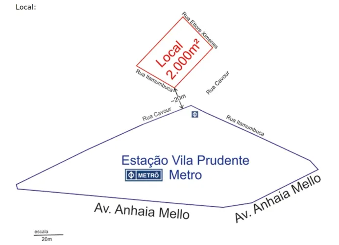 Área com 2.300 metros ao lado Metrô Vila Prudente
