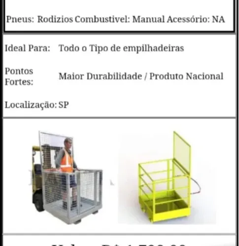Gaiola De Segurança Plataforma Elevatória Empilhadeiras Ótimo Custo Benefício