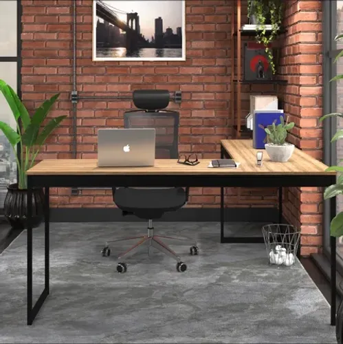 Mesa Em L Industrial Escrivaninha De Canto Nórdico Vintage Ferro E Madeira Laminada