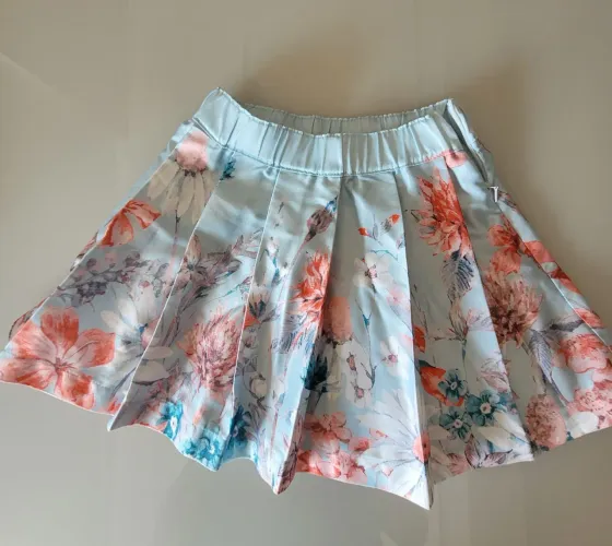 Saia acetinada infantil floral azul