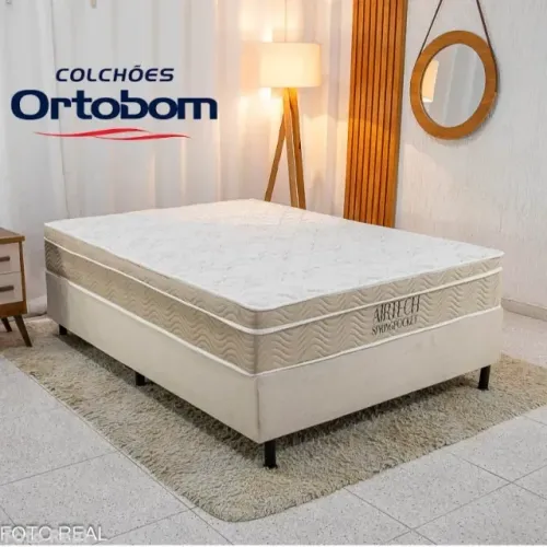 Colchão Casal Airtech Molas Ensacadas  Ortobom + Base Box Casal