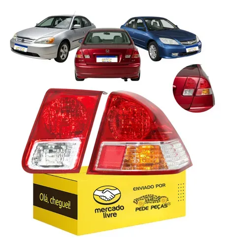 Par Lanterna Direita Honda Civic 2003 2004 2005 2006 Nova Direito/passageiro Vermelho