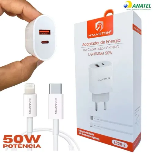 Carregador turbo usb C Iphone  50W H'MASTON USB-C para iPhone Lightning