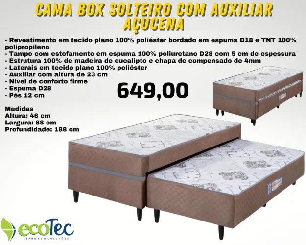 Cama Box Solteiro com Auxiliar Açuzena - ENTREGA HOJE !!!