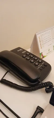 Telefone fixo Elgin com design moderno e teclas grandes para fácil discagem.