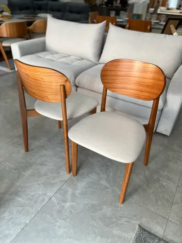 6 Cadeiras de Jantar com Encosto Curvo Laminado e Estofado em Linho