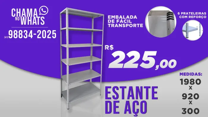 Estante de Aço 6 Prateleiras - R$230