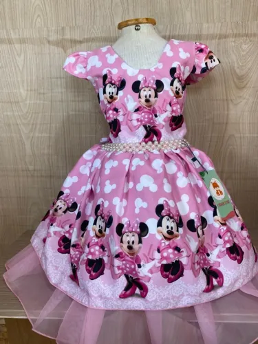 Vestido infantil temático- Minnie Mouse Rosa