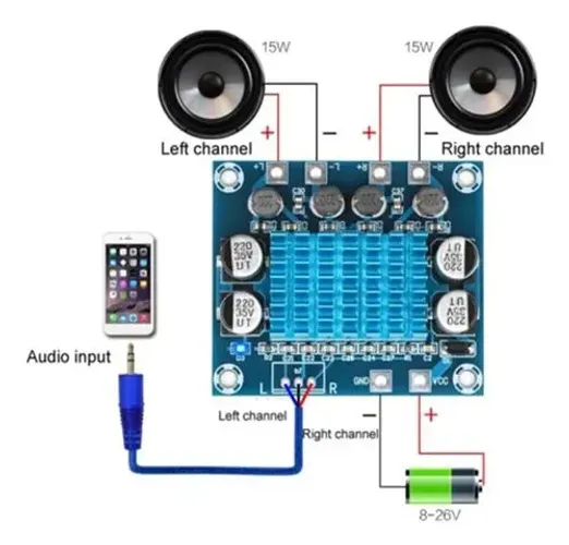 Amplificador de Áudio 30W Bluetooth