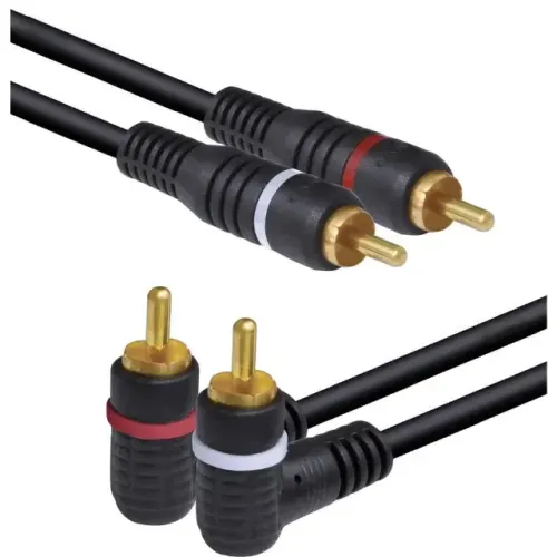 Kit  6 unidades Cabo 2 X 2 RCA Com Fio Terra Gold Plug 90° 5M Preto Storm