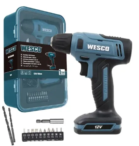 Furadeira e Parafusadeira a Bateria Wesco com Carregador e Acessórios 12V 3/8" WS2550K Biv