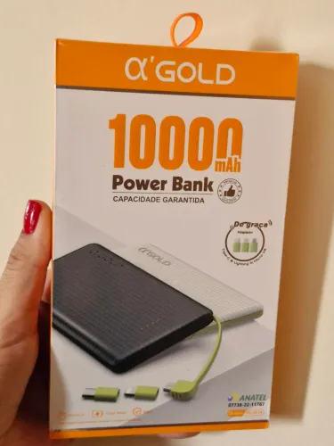Carregador Portátil 10000 mAh A'GOLD - Carregamento Rápido e Adaptadores - Power Bank