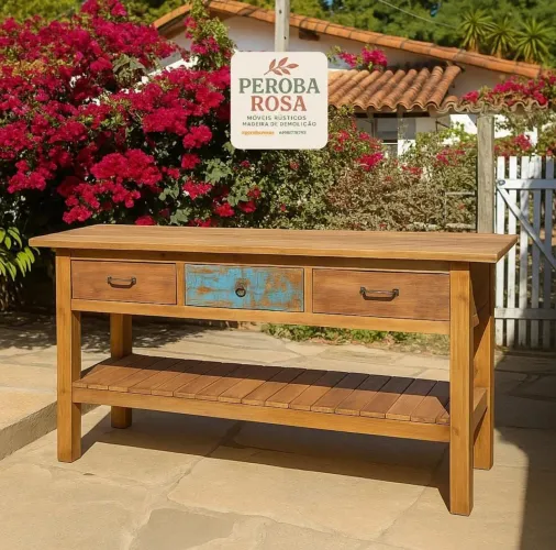 Mesa Rústica de Madeira Peroba Rosa