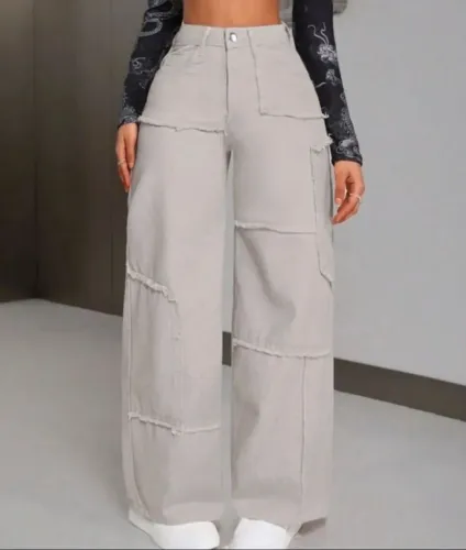 Calça Bege Estilo Wide Leg Diferenciada - Super Estilosa