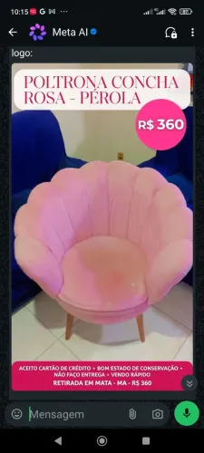 Vendo uma poltrona Rosa em perfeito estado de conservação de 360$, pra vender logo