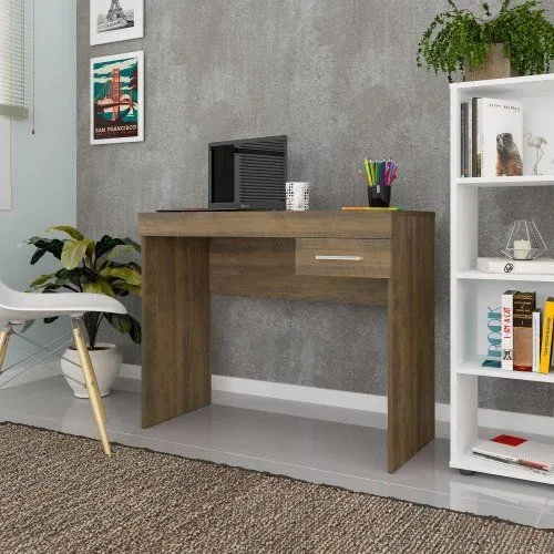 Mesa Escritório Minimalista e Compacta Cooler para Home Office 1 Gaveta Pinho<br><br><br>