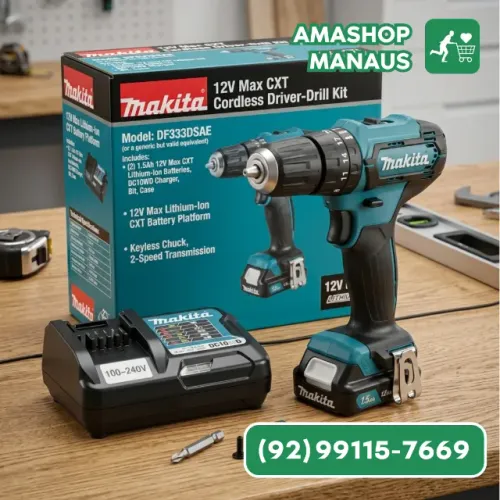 Parafusadeira Furadeira de Impacto a Bateria 12V Makita HP333DWYX3 Bivolt com Maleta