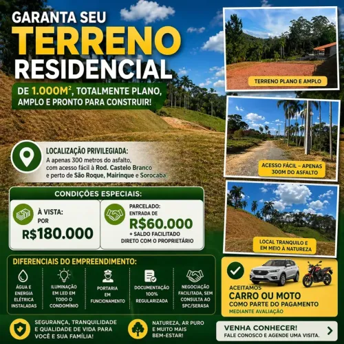 Terreno de 1000m² / Parcelas em até 60x