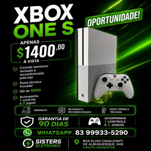 Xbox one s, 1 controle e 2 jogos - garantia de 90 dias