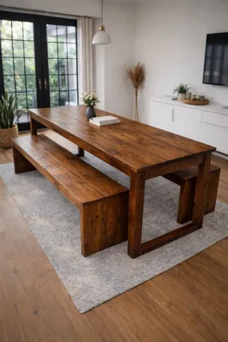 Mesa de madeira maciça rústica com 2 bancos Nova sob medida