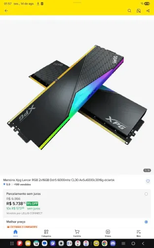 Vendo memória ram XPG LANCER BLADE RGB 2X16GB 6000MHZ CL30 - DDR5