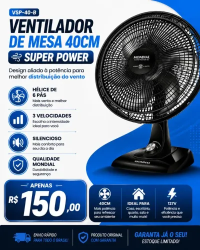 VENTILADOR DE MESA MONDIAL 40CM - SUPER POWER! ?