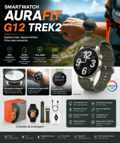 SMARTWATCH AURAFIT G12 TREK2