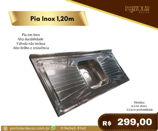 Pia inox 1,20 m a pronta entrega 