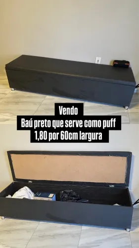 Baú preto que serve como puff 1,80 por 60cm largura
