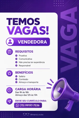 Vaga  para vendedora 