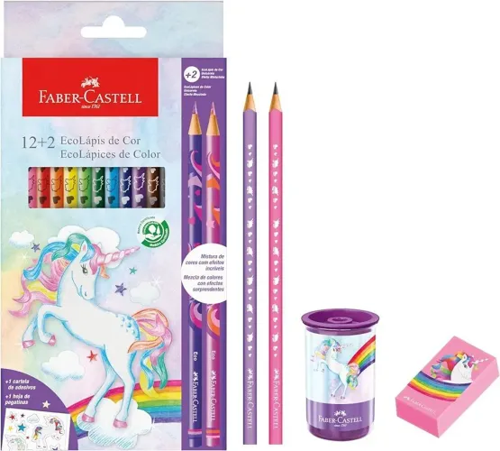 Kit Escolar Faber-Castell Unicórnio - Lápis de Cor + Acessórios