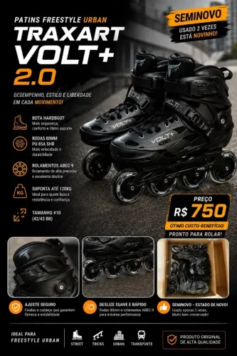 Patins Inline Freestyle Traxart Volt + 2.0 Preto