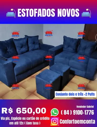 Sofá 2 e 3 Lugares Conjunto Com Puffs : R$ 650,00 