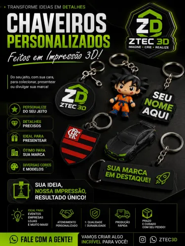 ? CHAVEIROS PERSONALIZADOS EM IMPRESSÃO 3D | ZTEC 3D