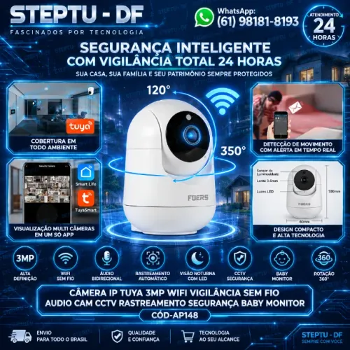 Câmera IP Tuya 3MP Wifi Vigilância Sem Fio Audio Cctv Rastreamento Segurança COD-AP148