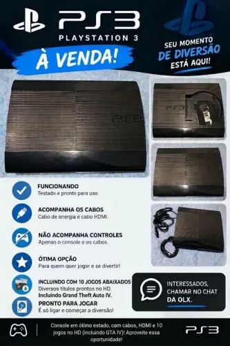 PlayStation 3 super slim sem controles com 10 jogos abaixados incluindo GTA IV
