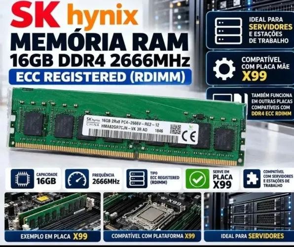 2 Memórias Ram 16gb Hynix Ddr4 2666 Mhz - RDIMM - MODELO: HMA82GR7CJR4N-VK