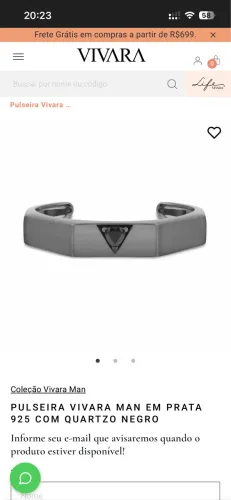 Pulseira Vivara Man - Prata 925 com Quartzo Negro - Original - Impecável e Seminova.
