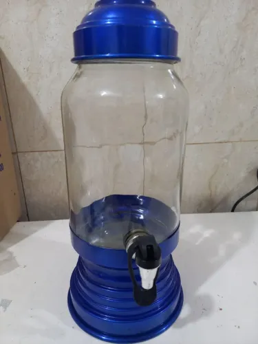 ?Suqueira de Vidro 3L com Base e Tampa de Alumínio Azul Bic metalizado- Ótimo Estado