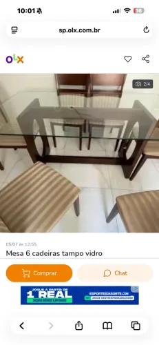 Vendo mesa de 6 cadeiras mais aparador de vidro em perfeito estado