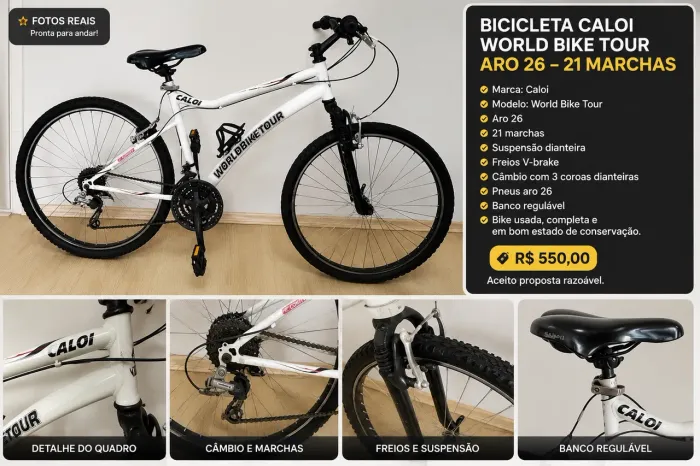Bicicleta Caloi World Bike Tour Aro 26 - 21 Marchas